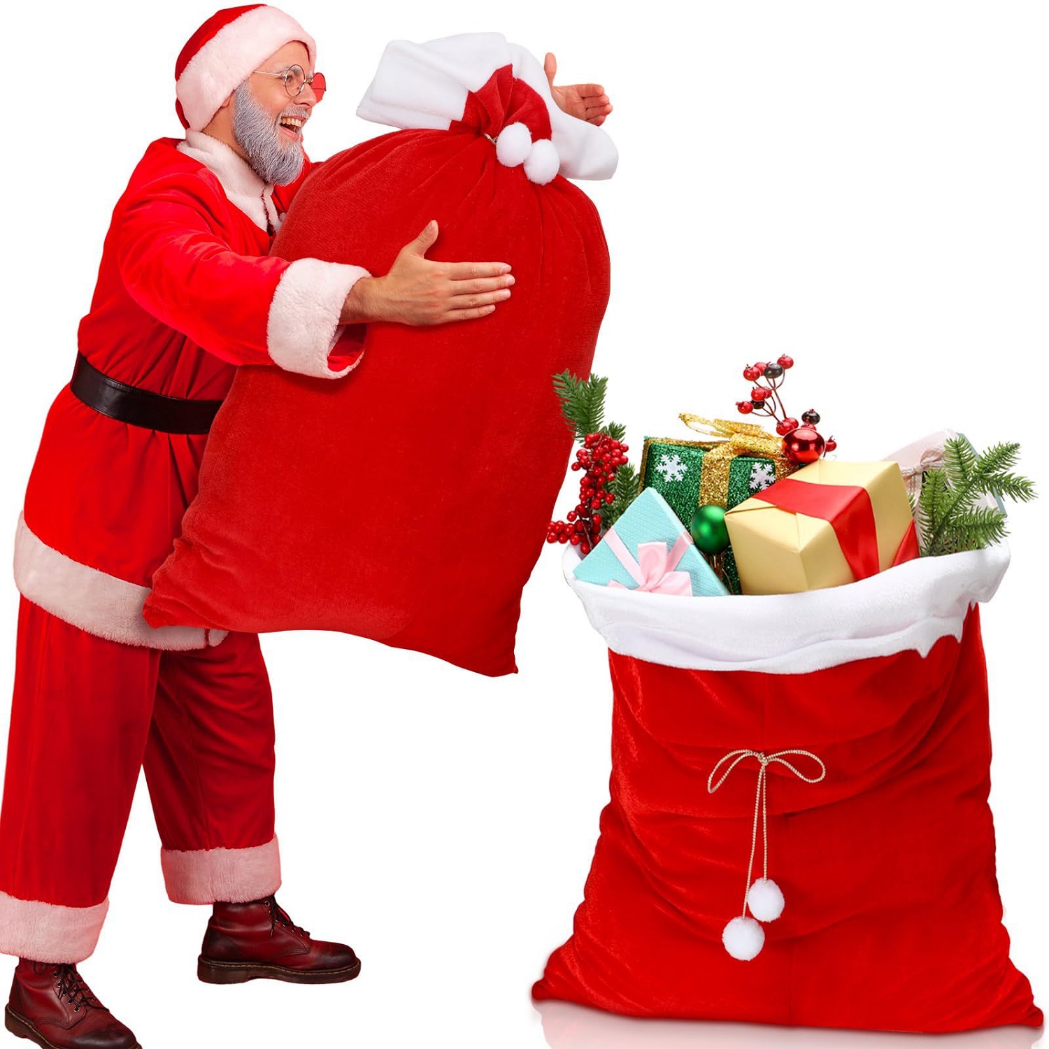 Velvet Santa Christmas Gift Ba - Luxury Xmas Bags のレビューと価格