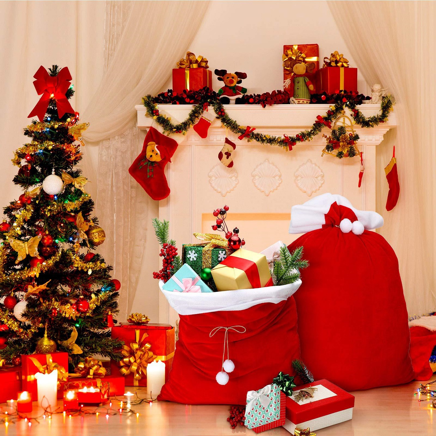 Velvet Santa Christmas Gift Ba - Luxury Xmas Bags のレビューと価格