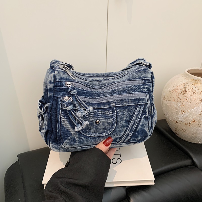 Street Style Retro Blue Denim  - Luxury Bags Vip のレビューと価格