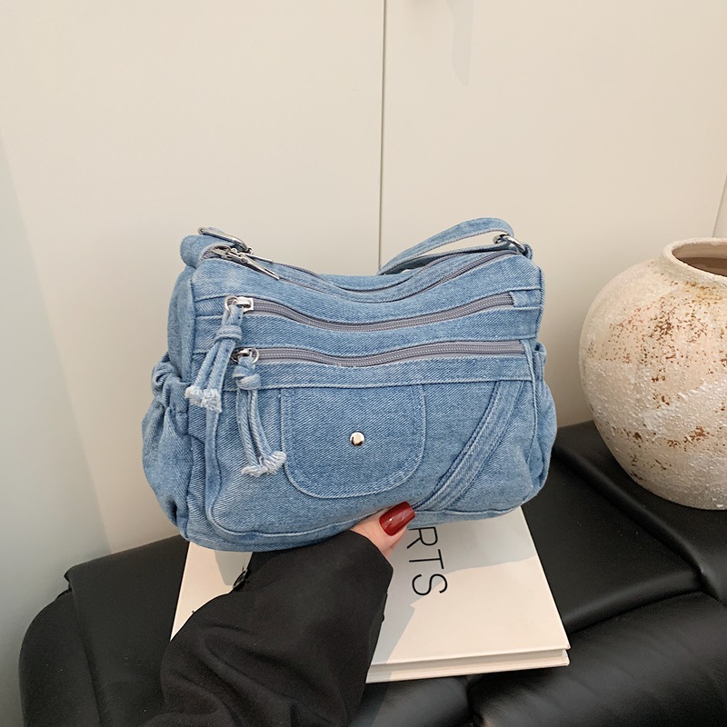 Street Style Retro Blue Denim  - Luxury Bags Vip のレビューと価格