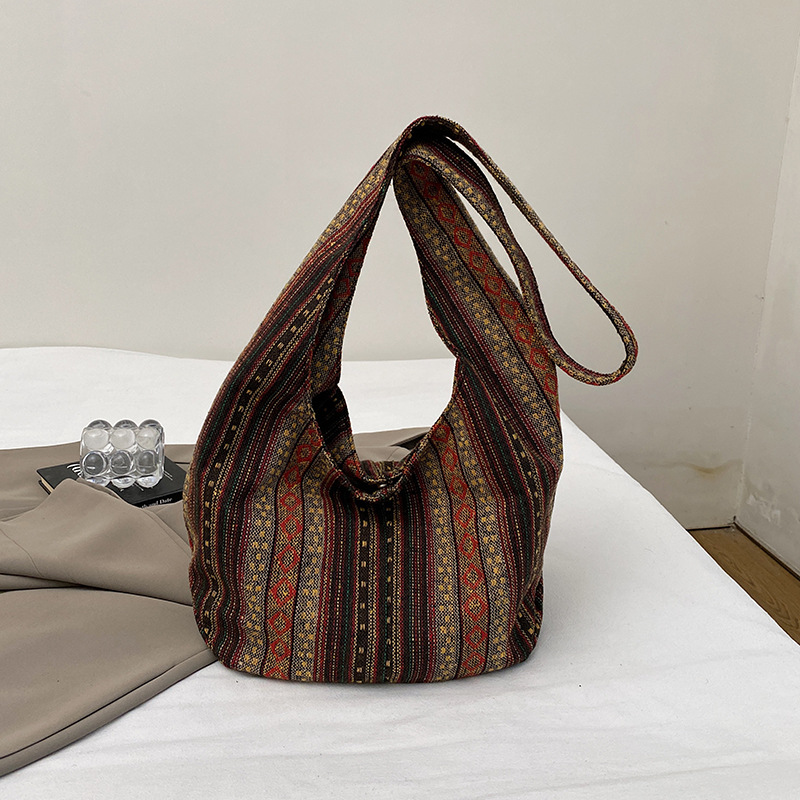 Striped Large Capacity Crossbo - Canvas Tote Designer のレビューと価格