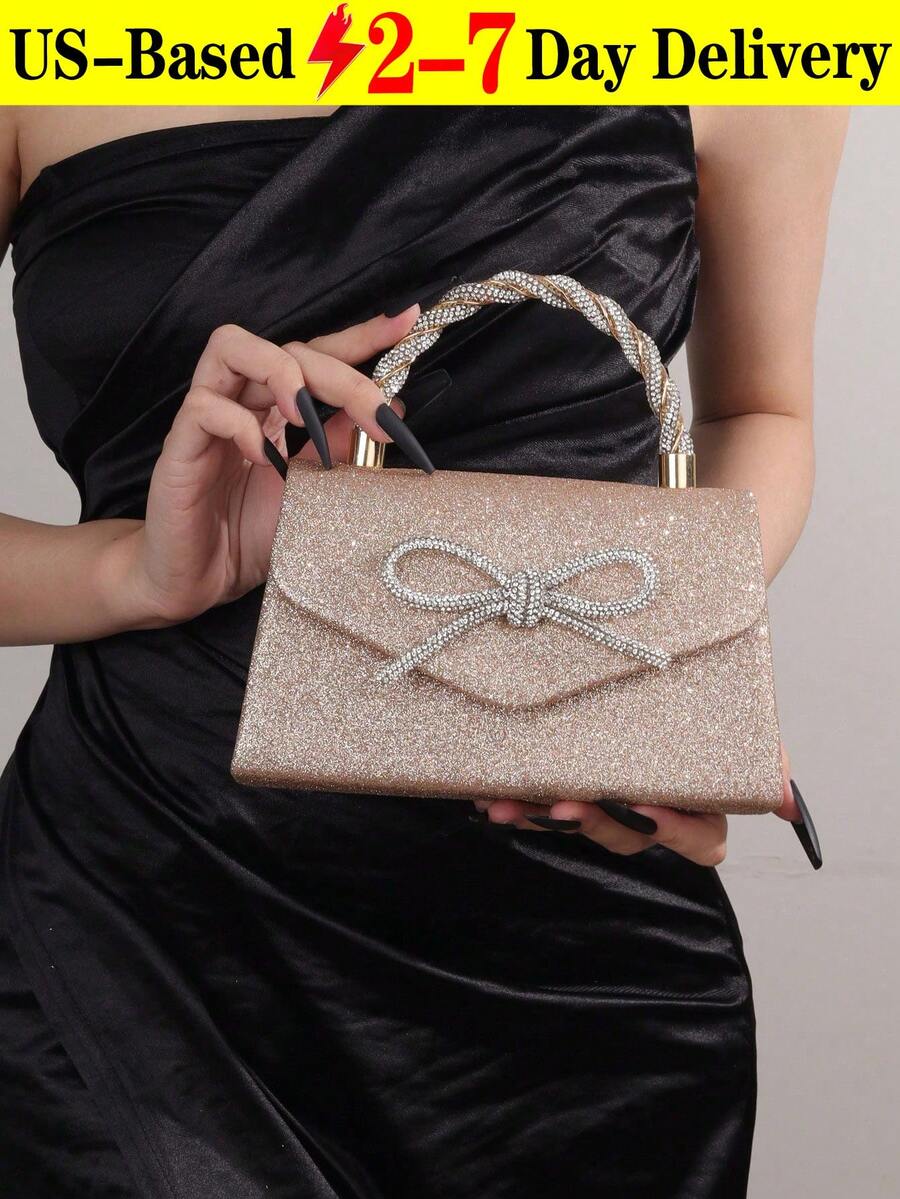 Glitter Rhinestone Bow Clutch  - Mini Bag Evening Clutch のレビューと価格