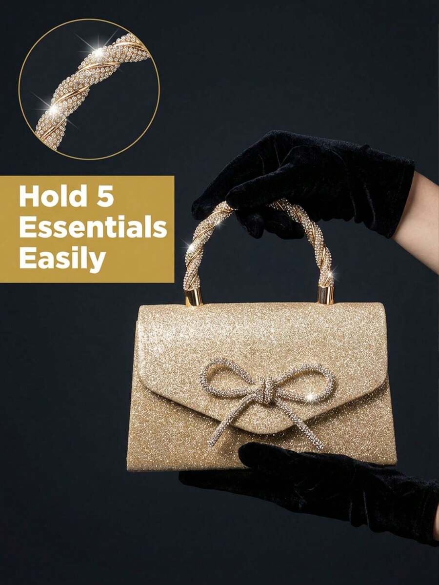 Glitter Rhinestone Bow Clutch  - Mini Bag Evening Clutch のレビューと価格
