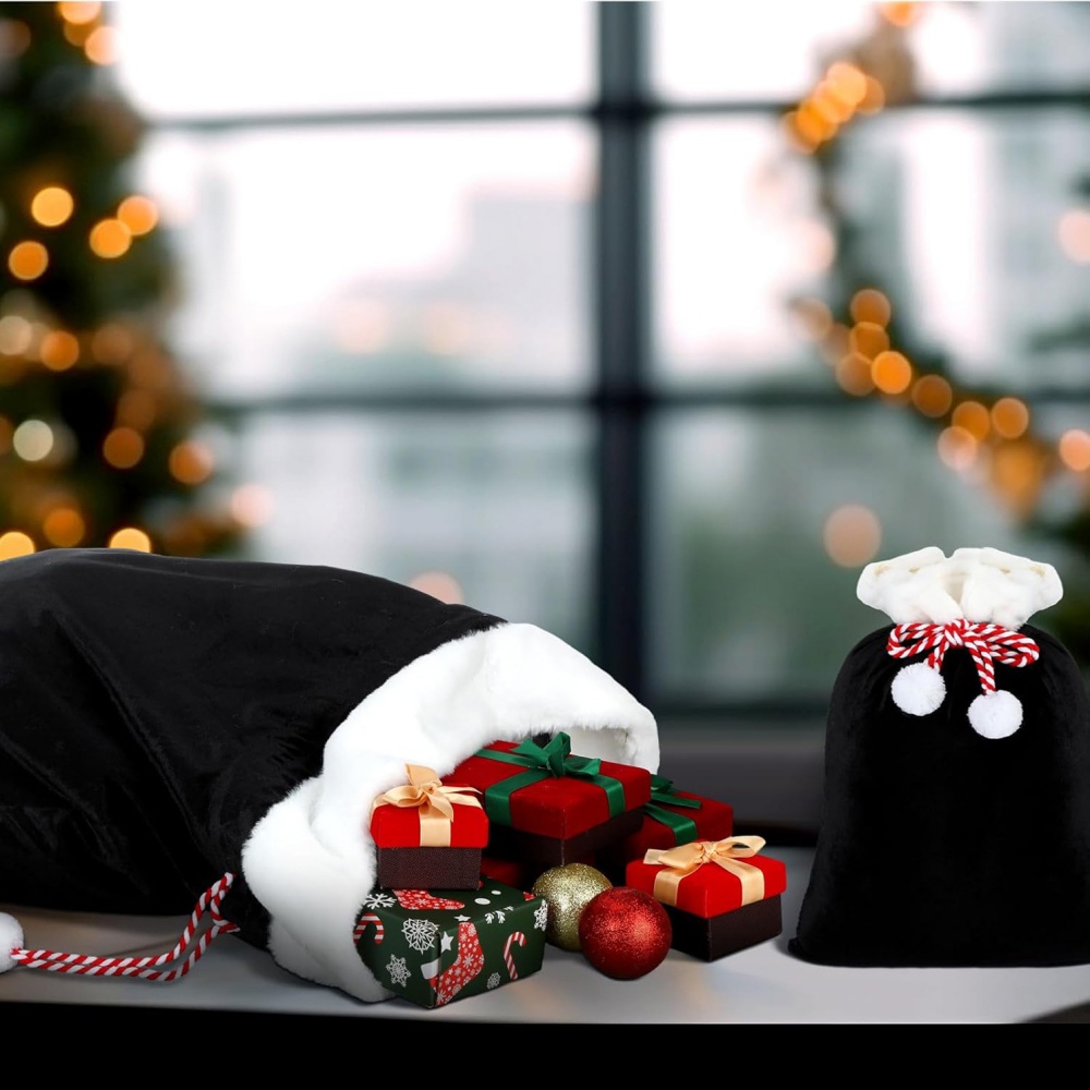 Black Santa Sack Bag Faux Fur  - Luxury Xmas Bags のレビューと価格