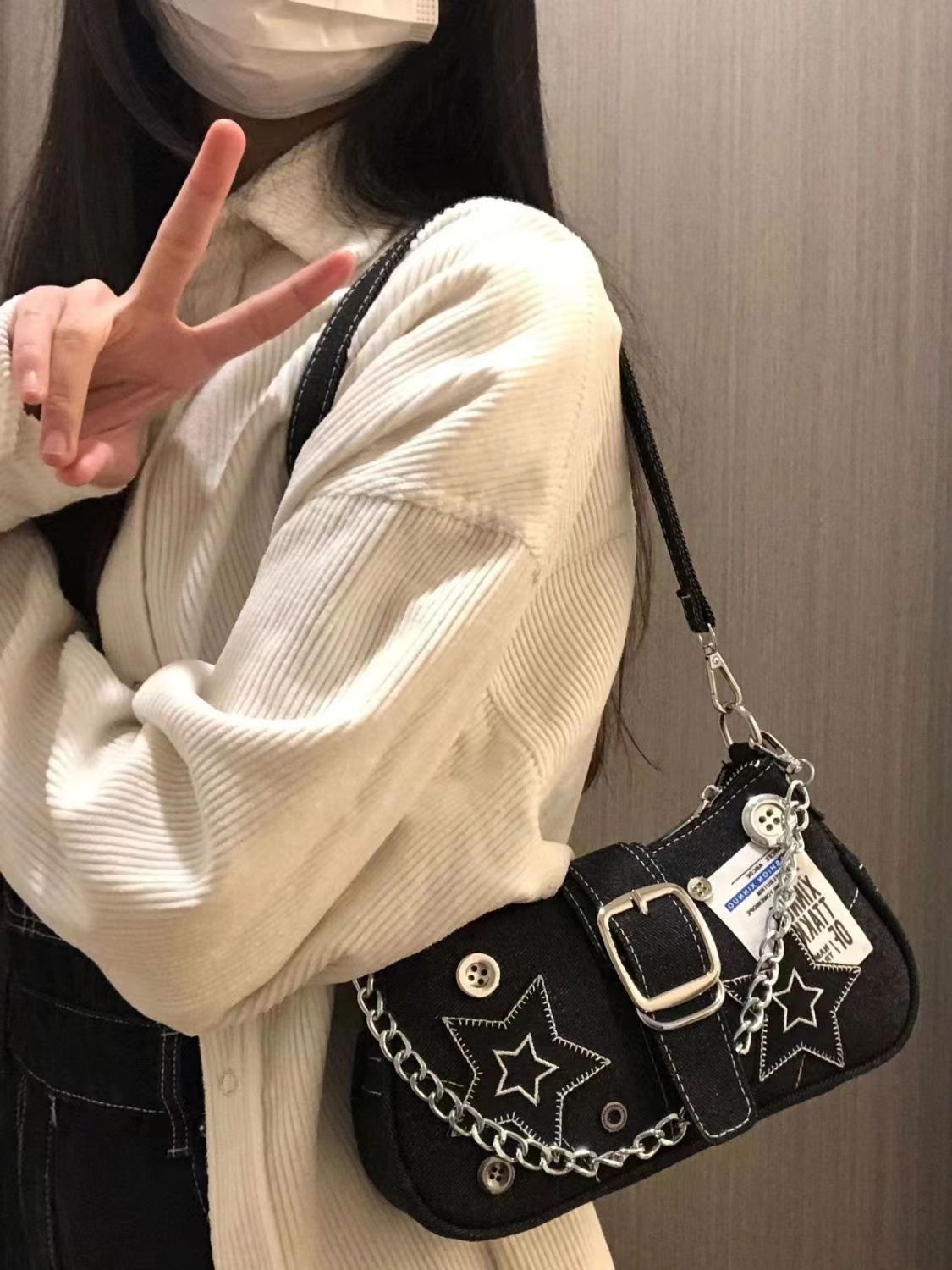 Women's Y2K Star Denim Half Mo - Canvas Tote Designer のレビューと価格